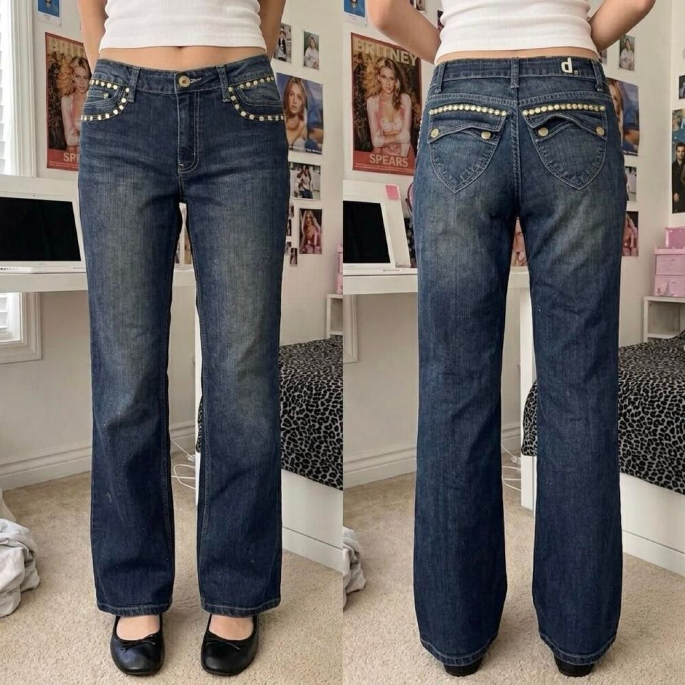 y2k d. jeans studded denim jeans bootcut 27 waist sparkly indie sleaze grunge